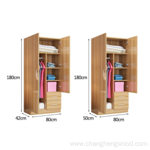 Hot sale simple practical 2 door wardrobe with 2 drawers